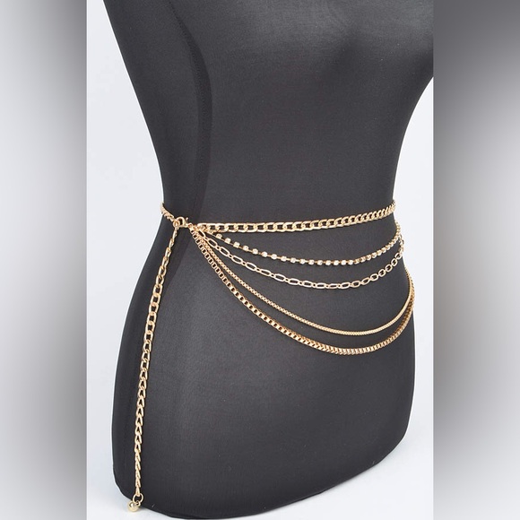Plus Size Gold Rhinestone Chain Adjustable Statement Belt - Picture 5 of 5